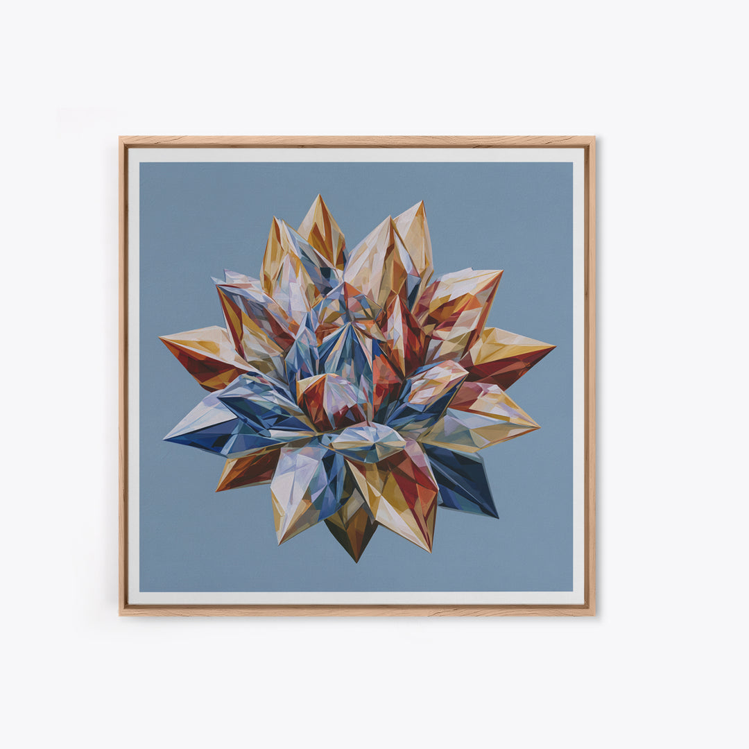 Crystal Lotus Arrangement Framed Canvas Print, Sacred Geometry Art, Living Room Decor, Fine Art, Geometry, Mandala Wall Art, SGA-1x1-44
