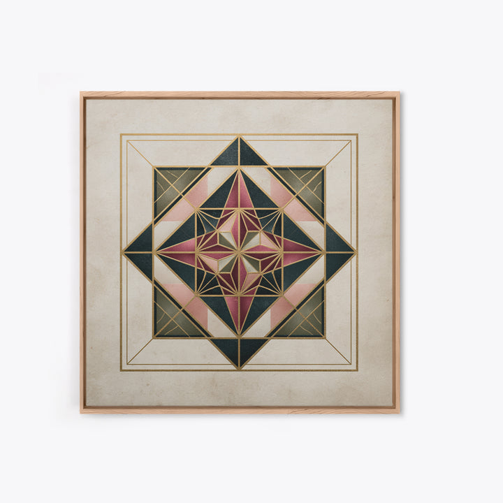 Gold Line Compass Mandala on Parchment Canvas Print, Sacred Geometry Art, Gallery Decor, Living Room Decor, Abstract Art, SGA-1x1-45