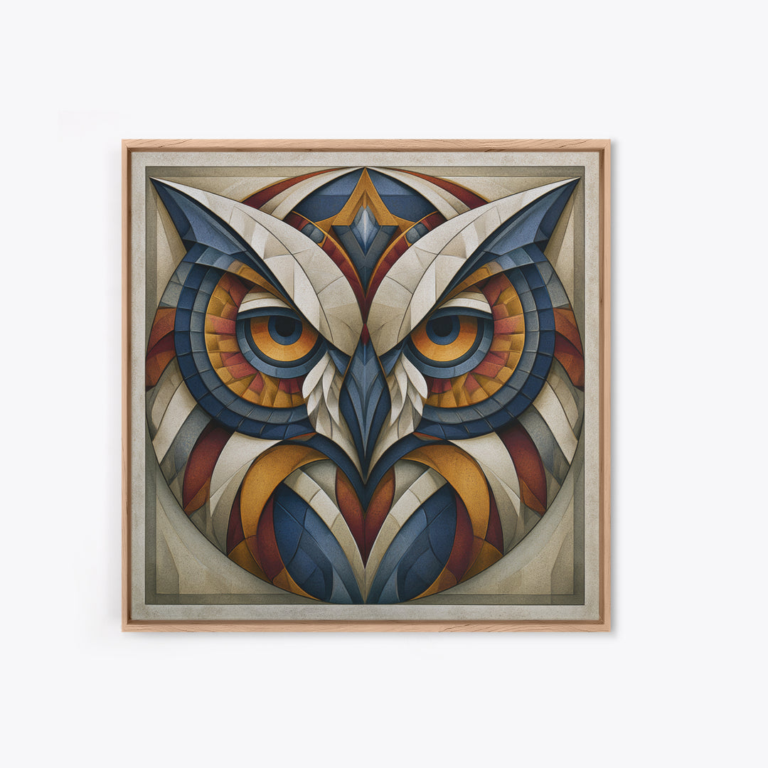 Sacred Owl Formed from Symmetrical Linework Canvas Print, Sacred Geometry Art, Rustic Home Decor, Living Room Decor, Geometry, SGA-1x1-66