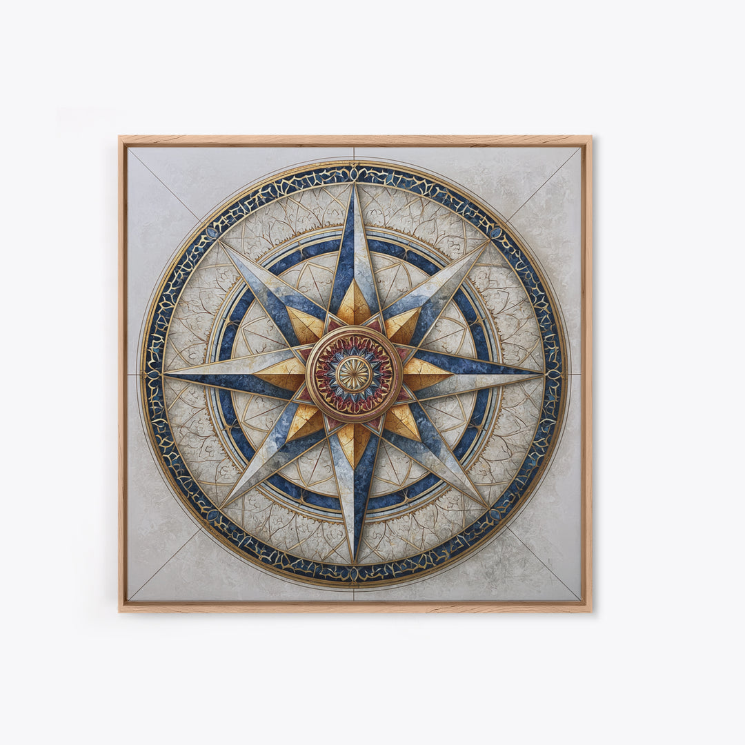 Gold Line Compass Mandala on Parchment Canvas Print, Sacred Geometry Art, Gallery Decor, Living Room Decor, Abstract Art, SGA-1x1-69