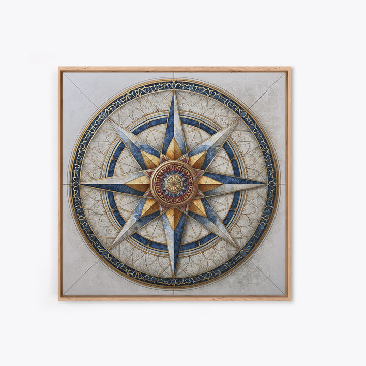 Gold Line Compass Mandala on Parchment Canvas Print, Sacred Geometry Art, Gallery Decor, Living Room Decor, Abstract Art, SGA-1x1-69
