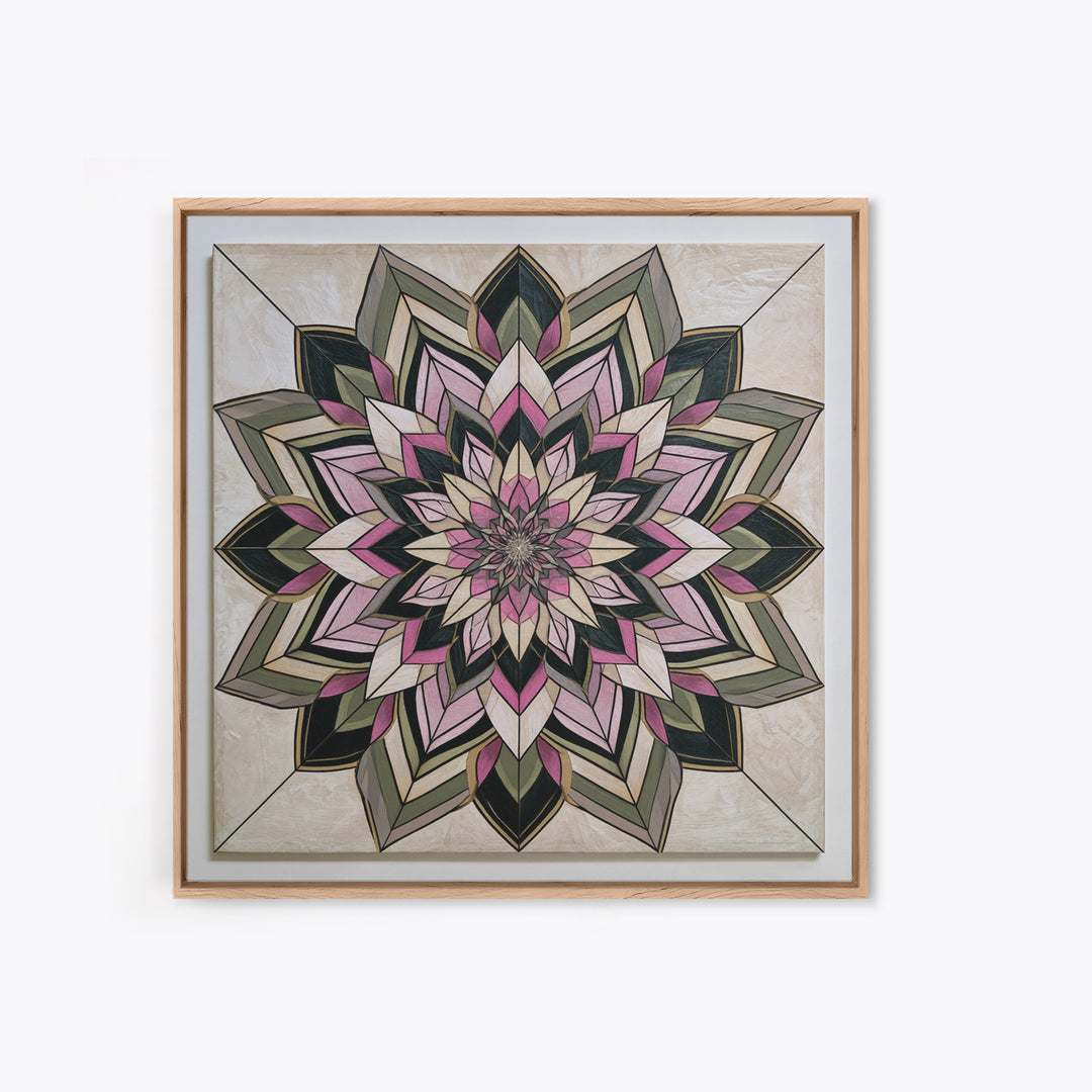 Mandala Lotus with Precise Radial Symmetry Framed Canvas Print, Sacred Geometry Art, Decorations, Living Room Decor, Geometry, SGA-1x1-74