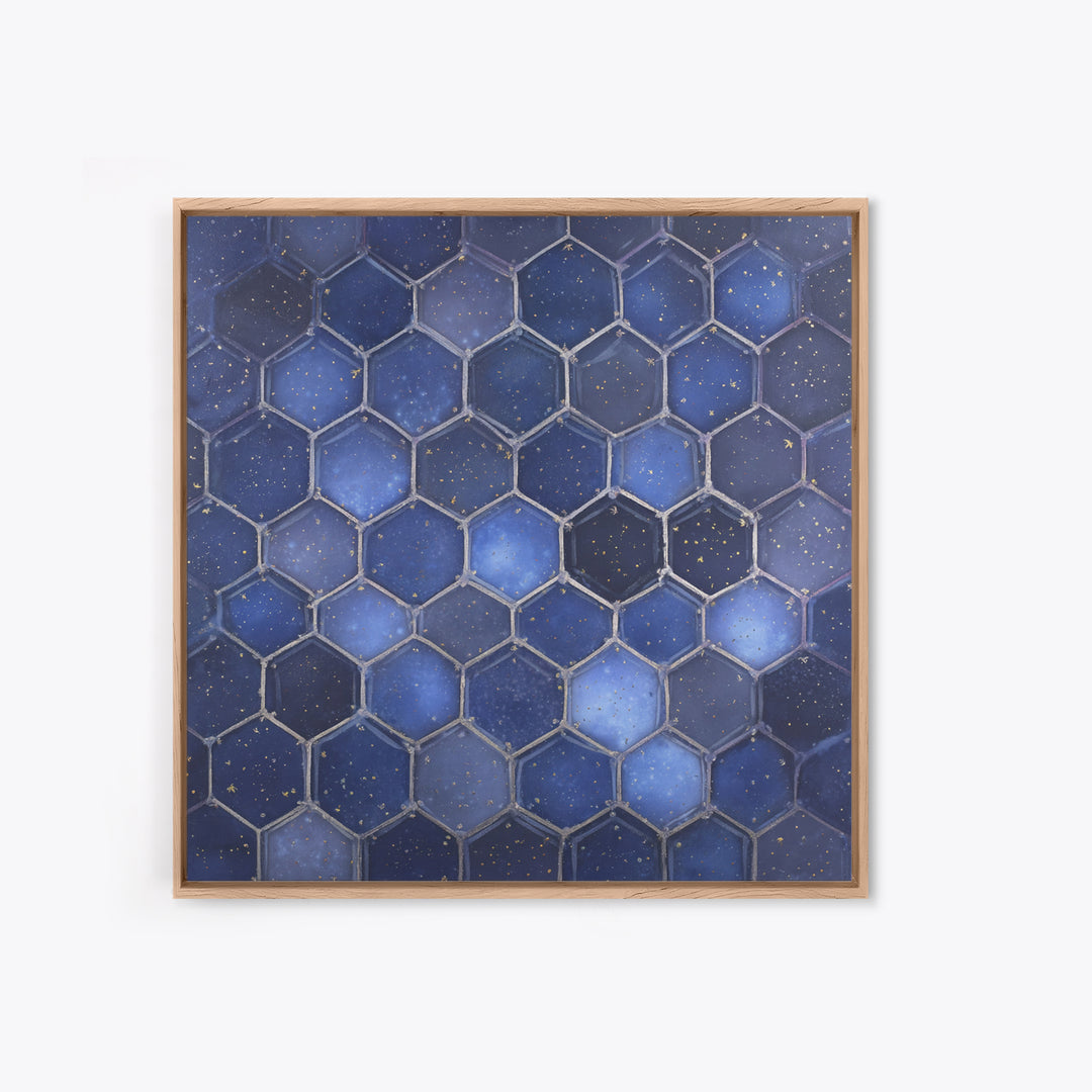 Hexagon Honeycomb Pattern Framed Canvas Print, Sacred Geometry Art, Textured Painting, Living Room Decor, Fine Art, Geometry, SGA-1x1-88