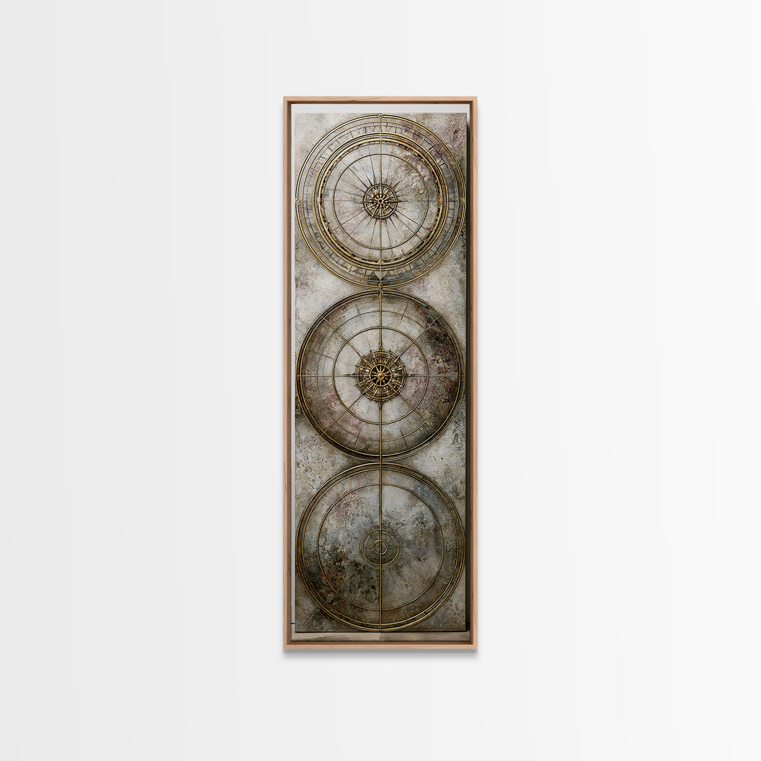 Gold Line Compass Mandala on Parchment Canvas Print, Sacred Geometry Art, Gallery Decor, Living Room Decor, Abstract Art, SGA-1x3-9