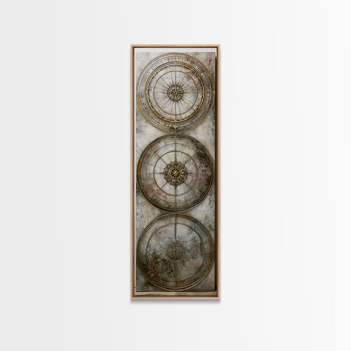 Gold Line Compass Mandala on Parchment Canvas Print, Sacred Geometry Art, Gallery Decor, Living Room Decor, Abstract Art, SGA-1x3-9