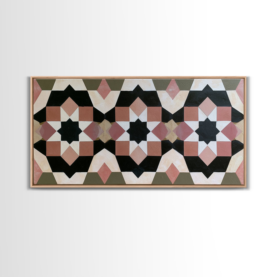 Moroccan Sacred Tile Star Pattern Framed Canvas Print, Sacred Geometry Art, Fine Art Print, Living Room Decor, Geometry, SGA-2x1-20