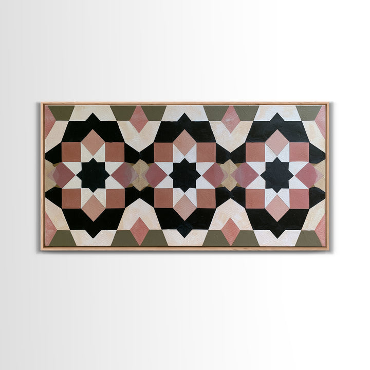 Moroccan Sacred Tile Star Pattern Framed Canvas Print, Sacred Geometry Art, Fine Art Print, Living Room Decor, Geometry, SGA-2x1-20