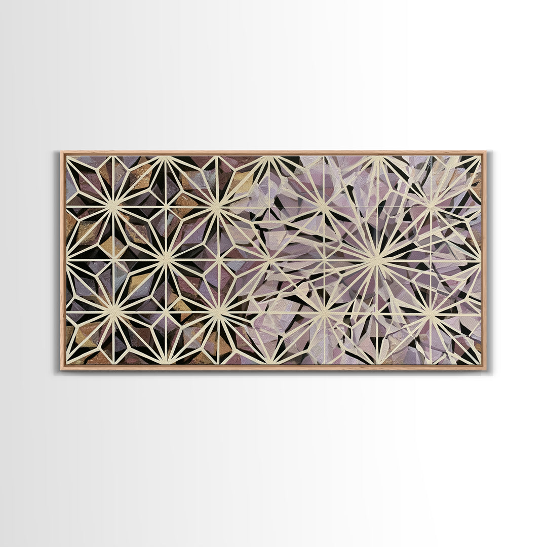 Crystal Grid Pattern Framed Canvas Print, Sacred Geometry Art, Wall Decor, Living Room Decor, Geometry, Boho Wall Decor, SGA-2x1-25