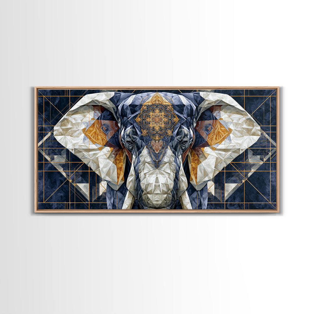 Geometric Elephant with Ornate Mandala Lines Canvas Print, Sacred Geometry Art, Contemporary Art, Living Room Decor, Geometry, SGA-2x1-54