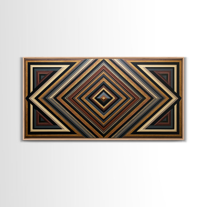 Black and Gold Geometric Rosette Framed Canvas Print, Sacred Geometry Art, Printable, Living Room Decor, Abstract Art, Geometry, SGA-2x1-56