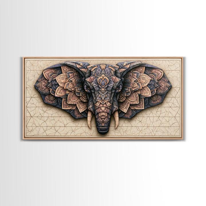 Geometric Elephant with Ornate Mandala Lines Canvas Print, Sacred Geometry Art, Luxury Decor, Living Room Decor, Geometry, SGA-2x1-6