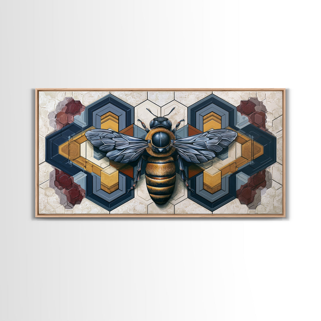 Hexagon Honeycomb Pattern Framed Canvas Print, Sacred Geometry Art, Living Room Decor, Oil Painting, Geometry, SGA-2x1-60