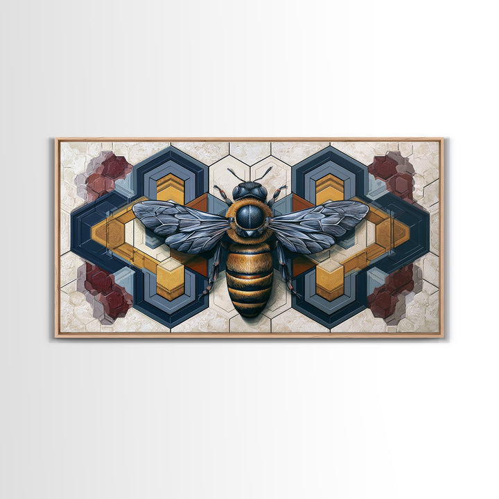 Hexagon Honeycomb Pattern Framed Canvas Print, Sacred Geometry Art, Living Room Decor, Oil Painting, Geometry, SGA-2x1-60