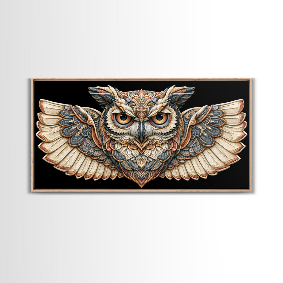Sacred Owl Formed from Symmetrical Linework Canvas Print, Sacred Geometry Art, Room Decor, Living Room Decor, Abstract Art, SGA-2x1-62