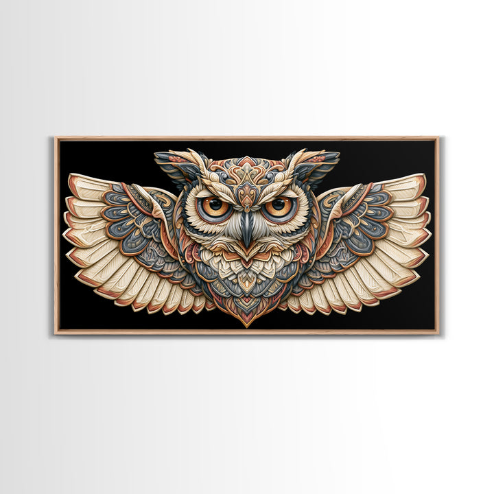Sacred Owl Formed from Symmetrical Linework Canvas Print, Sacred Geometry Art, Room Decor, Living Room Decor, Abstract Art, SGA-2x1-62