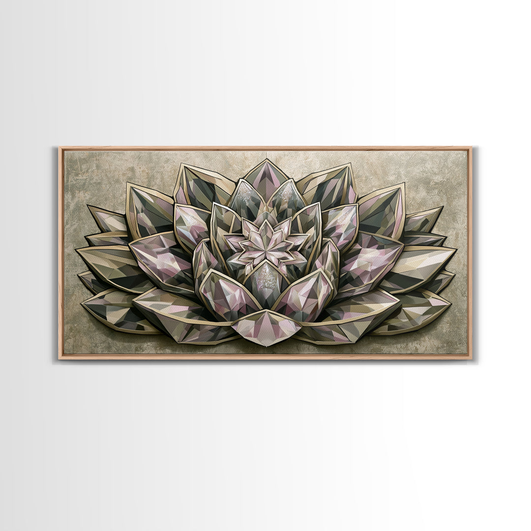 Crystal Lotus Arrangement Canvas Print, Sacred Geometry Art, Digital Wall Art, Living Room Decor, Fine Art, Geometry, SGA-2x1-64