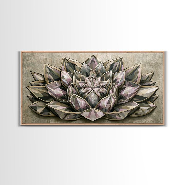 Crystal Lotus Arrangement Canvas Print, Sacred Geometry Art, Digital Wall Art, Living Room Decor, Fine Art, Geometry, SGA-2x1-64