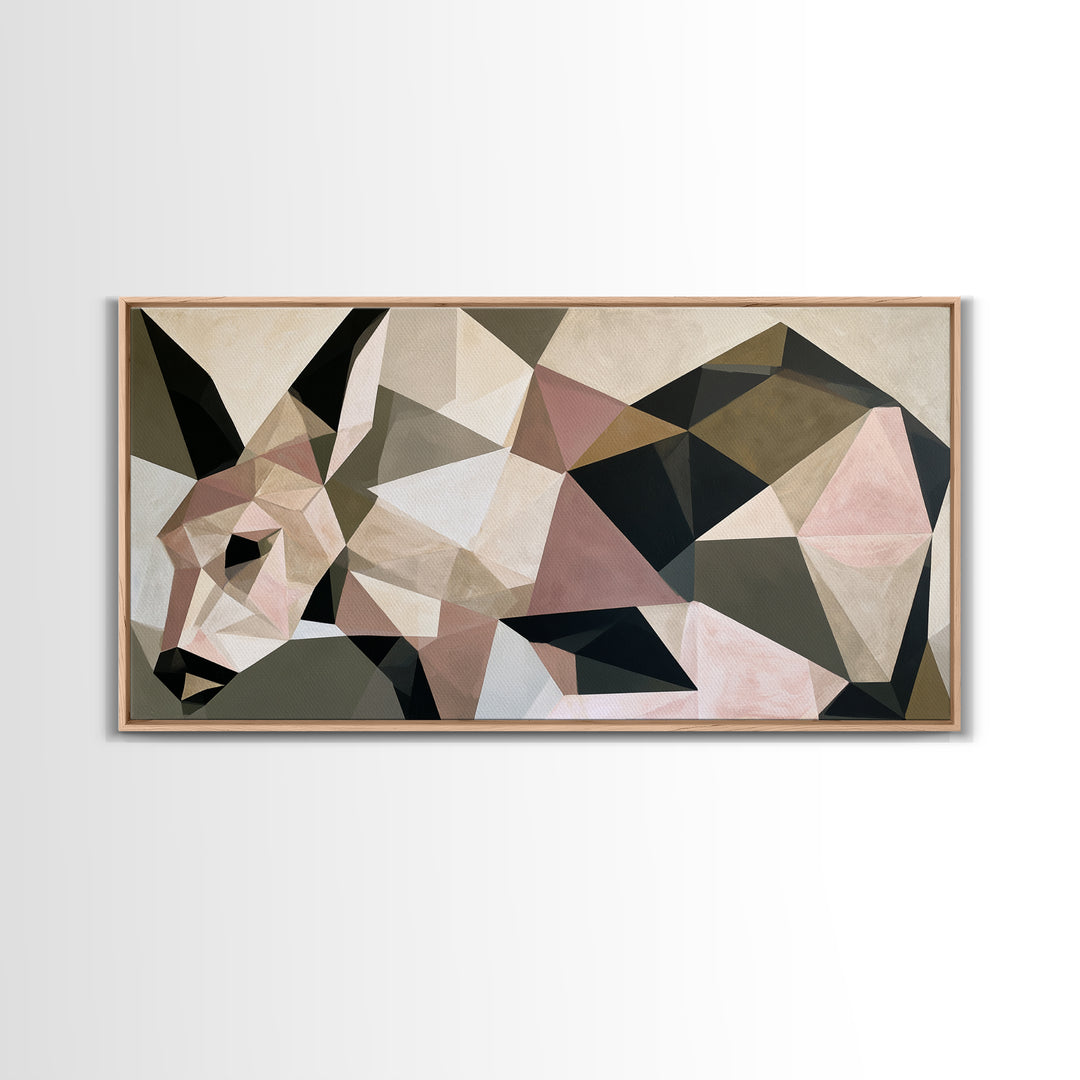 Sacred Deer Formed from Geometric Facets Framed Canvas Print, Sacred Geometry Art, Boho Decor, Living Room Decor, Geometry, SGA-2x1-99