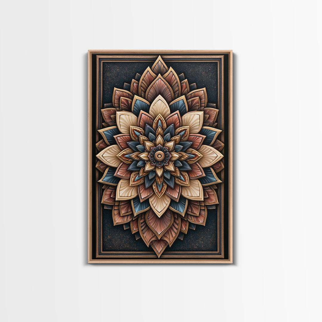 Mandala Lotus with Precise Radial Symmetry Canvas Print, Sacred Geometry Art, Luxury Decor, Living Room Decor, Geometry, SGA-2x3-10