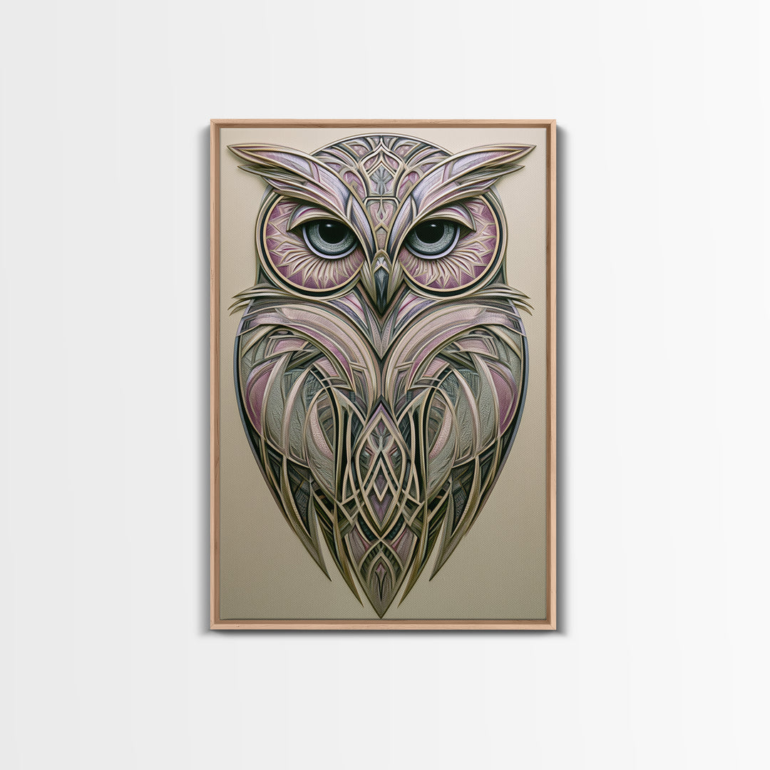 Sacred Owl Formed from Symmetrical Linework Canvas Print, Sacred Geometry Art, Statement Artwork, Living Room Decor, Geometry, SGA-2x3-2
