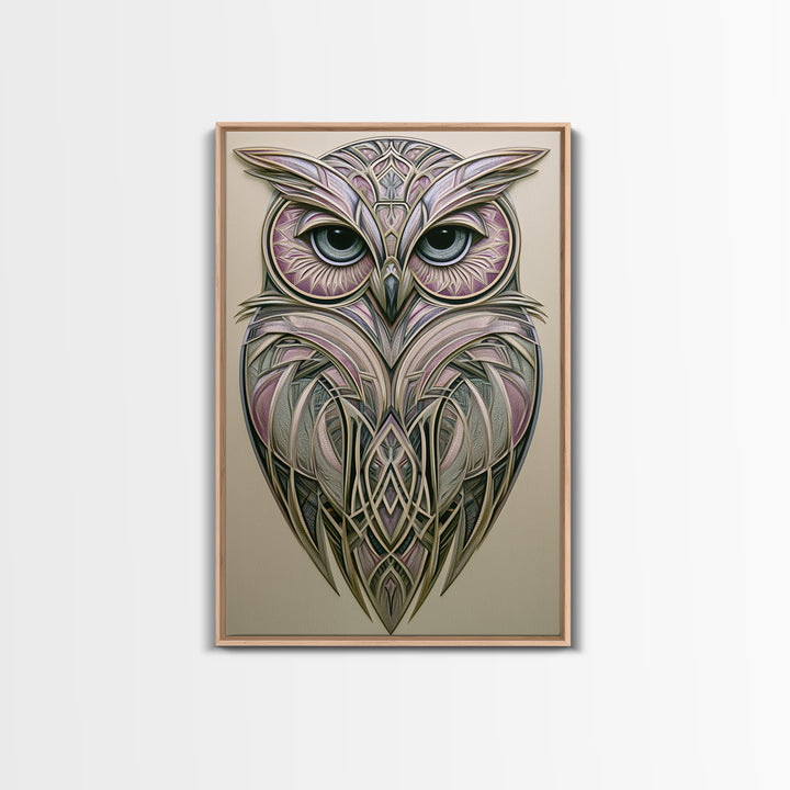 Sacred Owl Formed from Symmetrical Linework Canvas Print, Sacred Geometry Art, Statement Artwork, Living Room Decor, Geometry, SGA-2x3-2