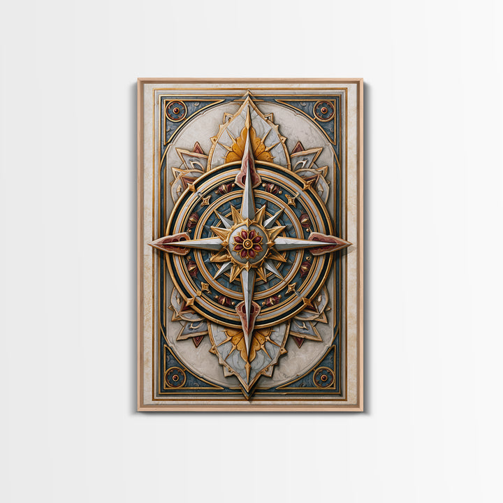 Gold Line Compass Mandala on Parchment Canvas Print, Sacred Geometry Art, Wall Decor, Living Room Decor, Abstract Art, Geometry, SGA-2x3-29