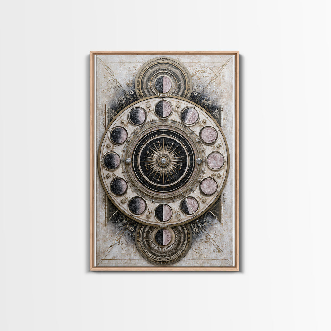 Moon Phase Mandala Framed Canvas Print, Sacred Geometry Art, Textured Painting, Living Room Decor, Fine Art, Geometry, SGA-2x3-46