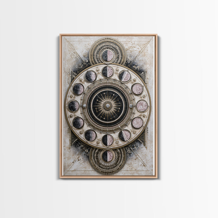 Moon Phase Mandala Framed Canvas Print, Sacred Geometry Art, Textured Painting, Living Room Decor, Fine Art, Geometry, SGA-2x3-46