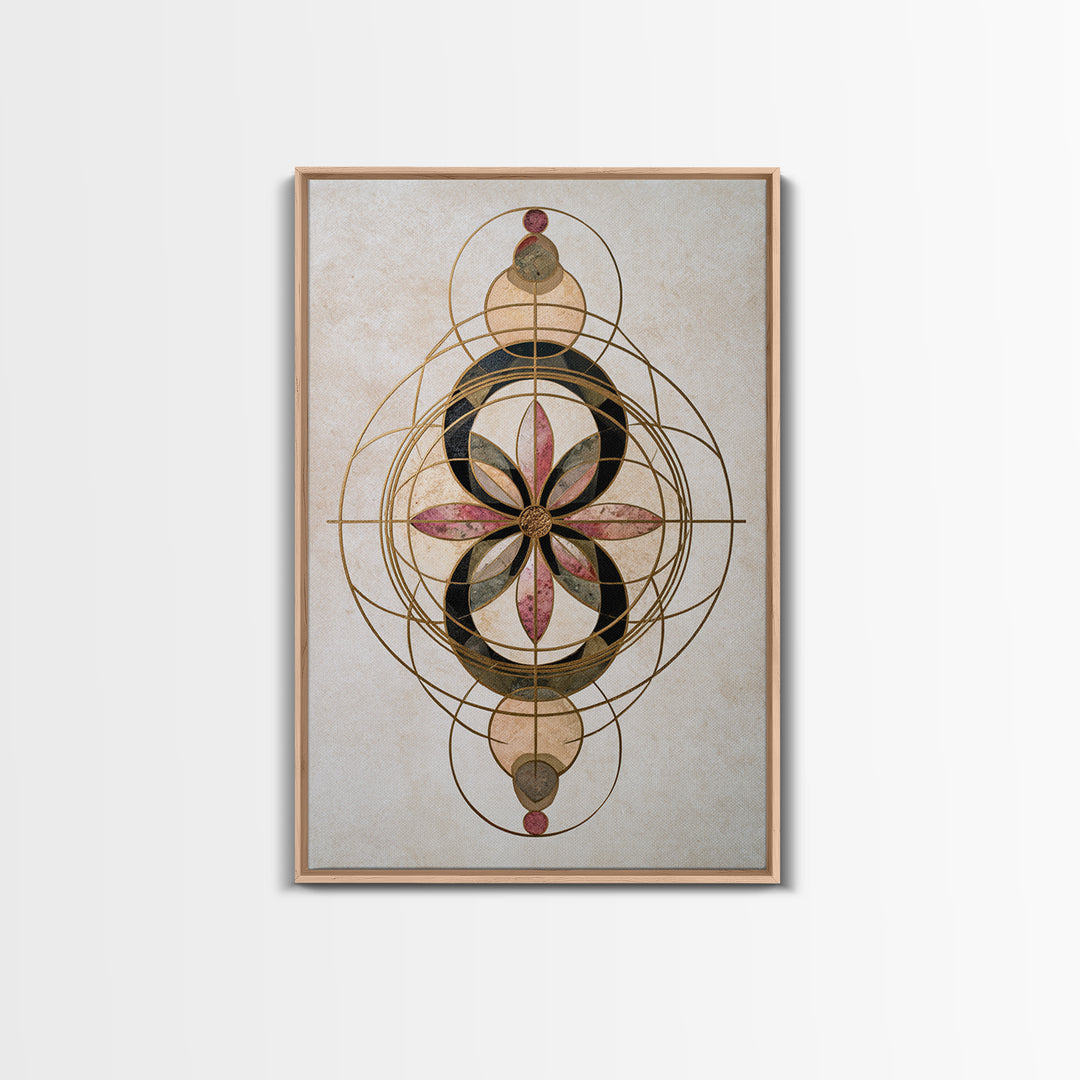 Gold Line Compass Mandala on Parchment Canvas Print, Sacred Geometry Art, Wall Art Print, Living Room Decor, Abstract Art, SGA-2x3-77