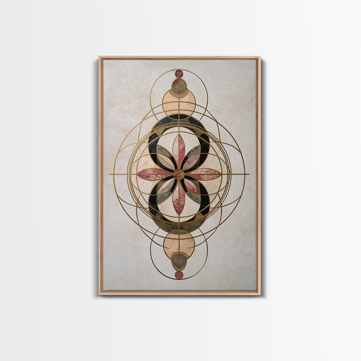 Gold Line Compass Mandala on Parchment Canvas Print, Sacred Geometry Art, Wall Art Print, Living Room Decor, Abstract Art, SGA-2x3-77