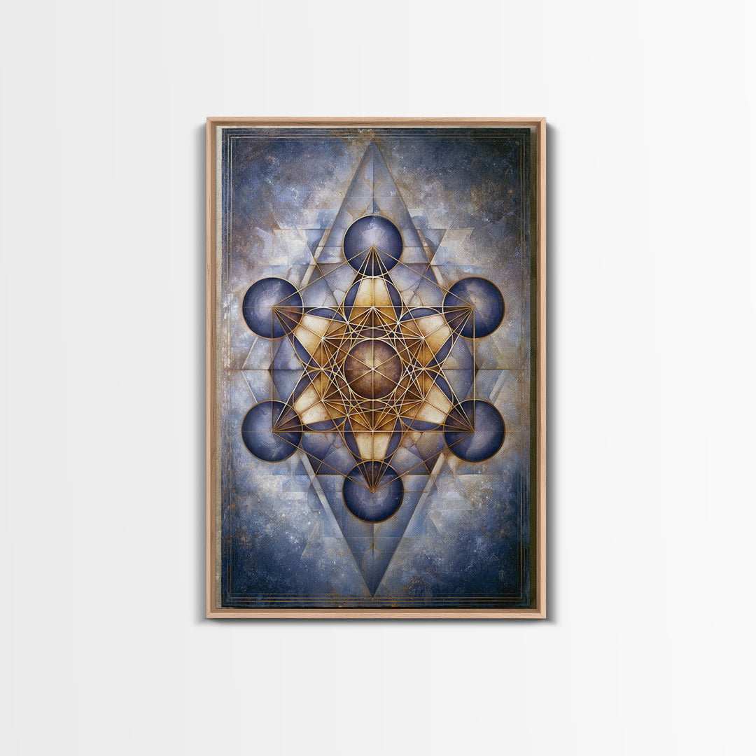 Metatron Cube with Celestial Background Framed Canvas Print, Sacred Geometry Art, Boho Decor, Living Room Decor, Abstract Art, SGA-2x3-83