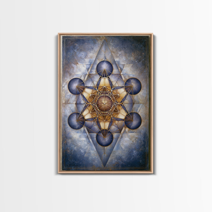 Metatron Cube with Celestial Background Framed Canvas Print, Sacred Geometry Art, Boho Decor, Living Room Decor, Abstract Art, SGA-2x3-83