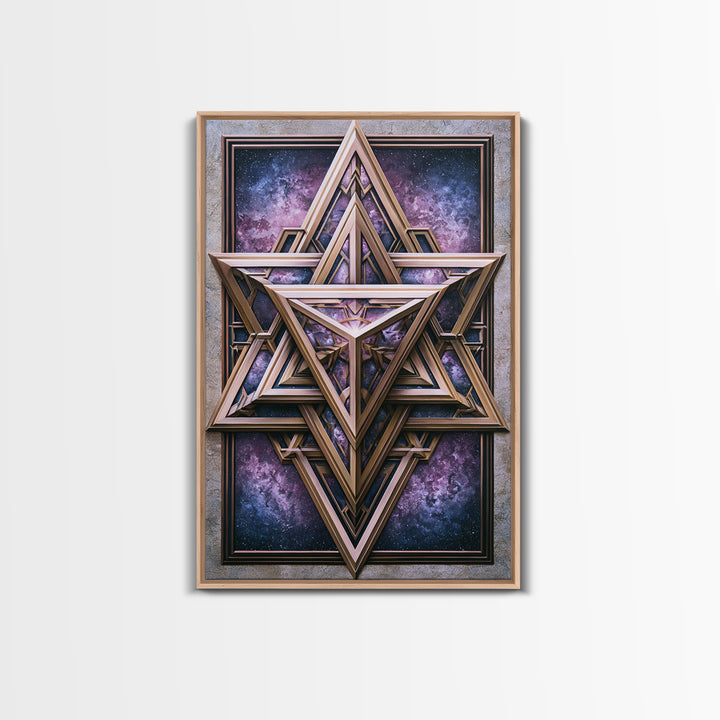 Star Tetrahedron with Watercolor Galaxy Wash Canvas Print, Sacred Geometry Art, Digital Wall Art, Living Room Decor, Geometry, SGA-2x3-88
