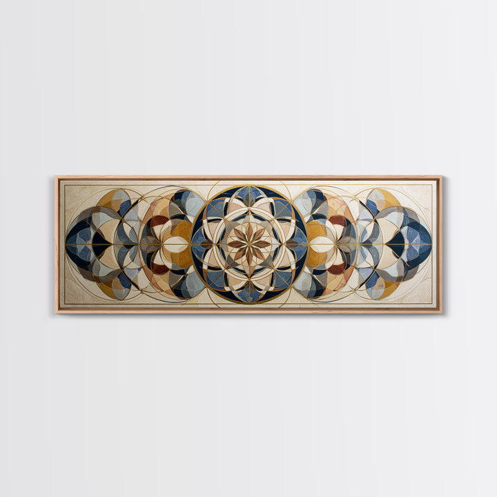 Gold Line Compass Mandala on Parchment Canvas Print, Sacred Geometry Art, Living Room Decor, Geometry, Mandala Wall Art, SGA-3x1-13