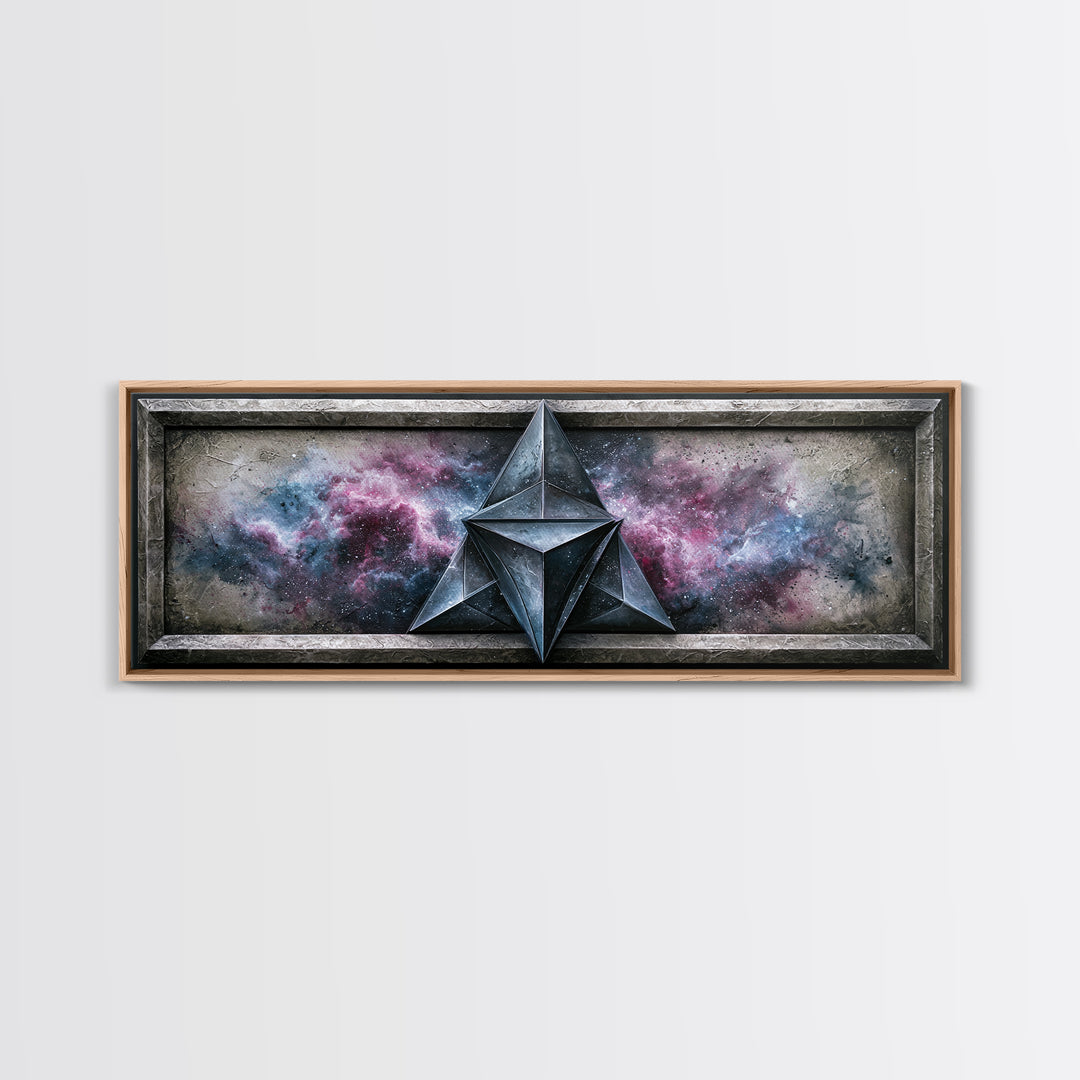 Star Tetrahedron with Watercolor Galaxy Wash Canvas Print, Sacred Geometry Art, Spiritual Wall Art, Living Room Decor, Geometry, SGA-3x1-24