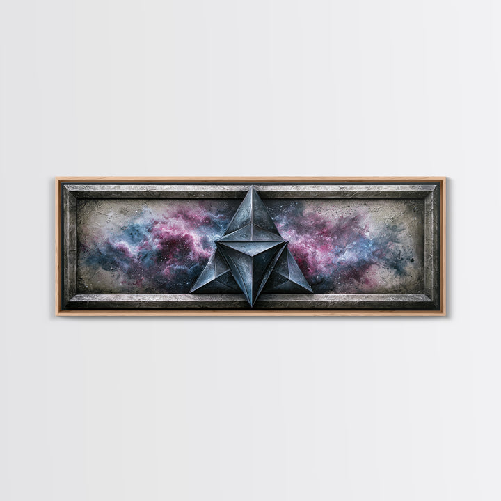 Star Tetrahedron with Watercolor Galaxy Wash Canvas Print, Sacred Geometry Art, Spiritual Wall Art, Living Room Decor, Geometry, SGA-3x1-24