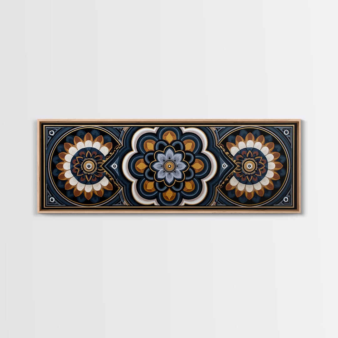Black and Gold Geometric Rosette Canvas Print, Sacred Geometry Art, Rustic Home Decor, Living Room Decor, Abstract Art, SGA-3x1-4