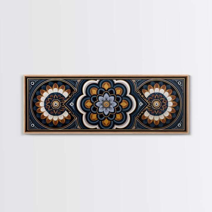 Black and Gold Geometric Rosette Canvas Print, Sacred Geometry Art, Rustic Home Decor, Living Room Decor, Abstract Art, SGA-3x1-4