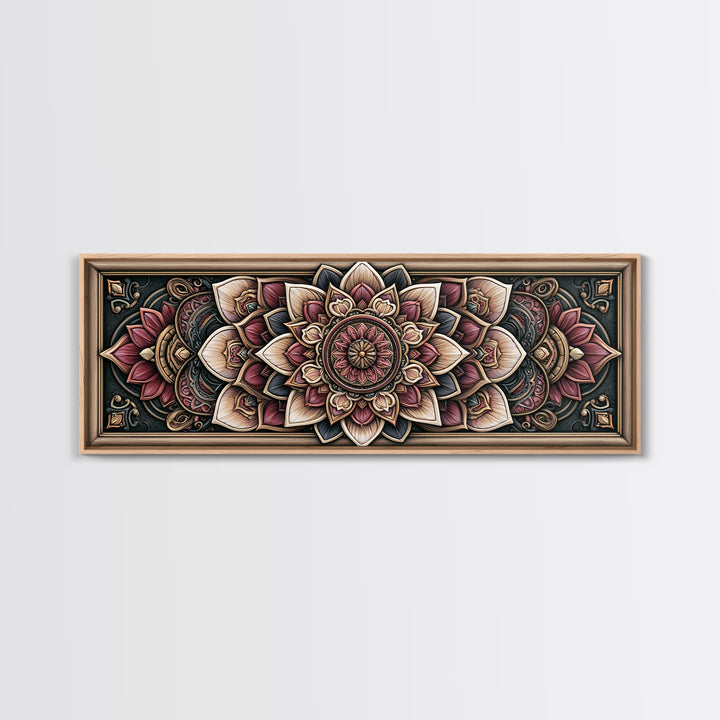 Mandala Lotus with Precise Radial Symmetry Canvas Print, Sacred Geometry Art, Boho Decor, Living Room Decor, Fine Art, Geometry, SGA-3x1-66
