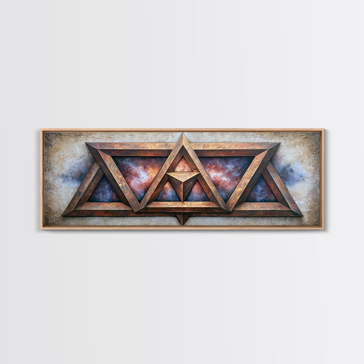 Star Tetrahedron with Watercolor Galaxy Wash Framed Canvas Print, Sacred Geometry Art, Wall Art, Living Room Decor, Geometry, SGA-3x1-72