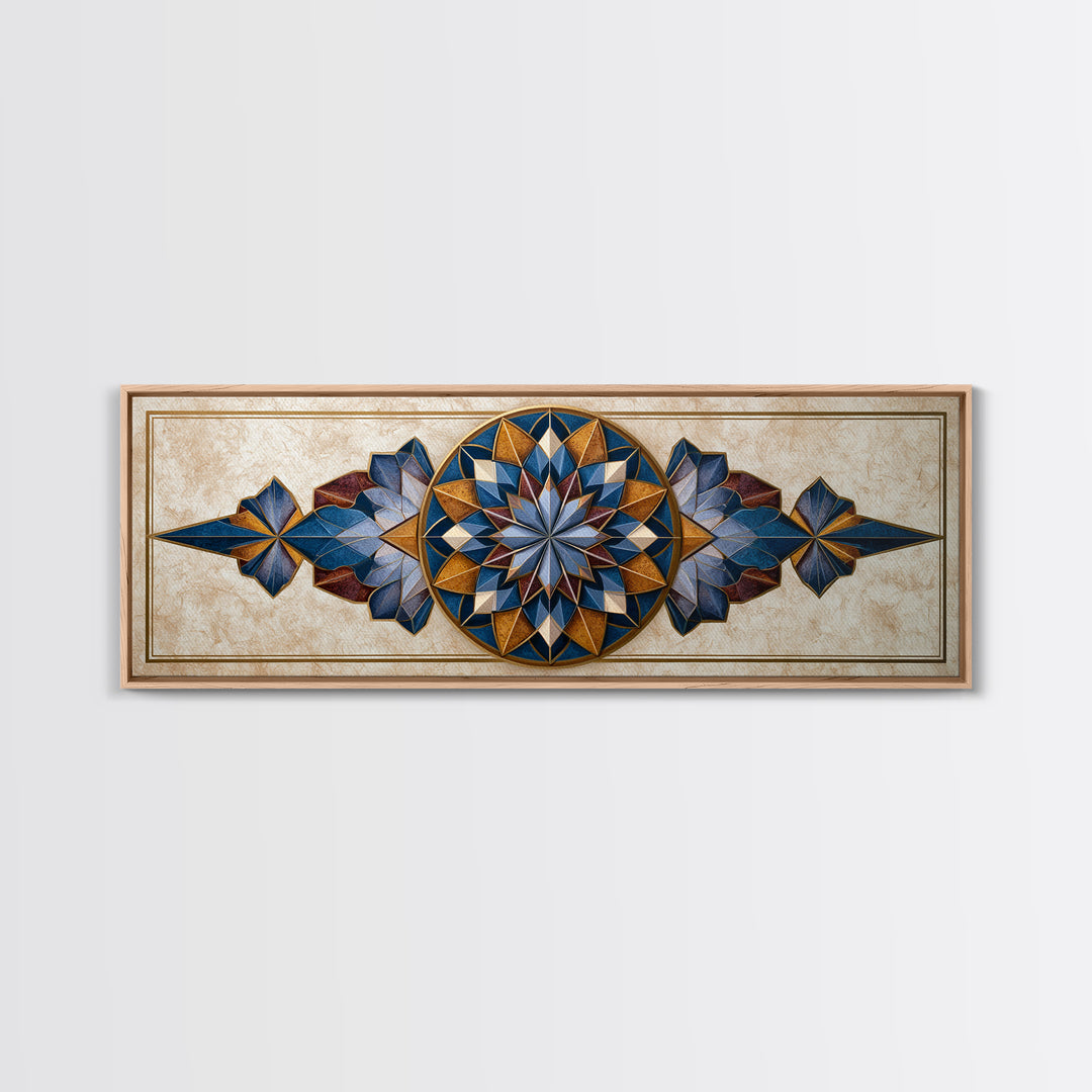 Gold Line Compass Mandala on Parchment Canvas Print, Sacred Geometry Art, Rustic Home Decor, Living Room Decor, Abstract Art, SGA-3x1-85