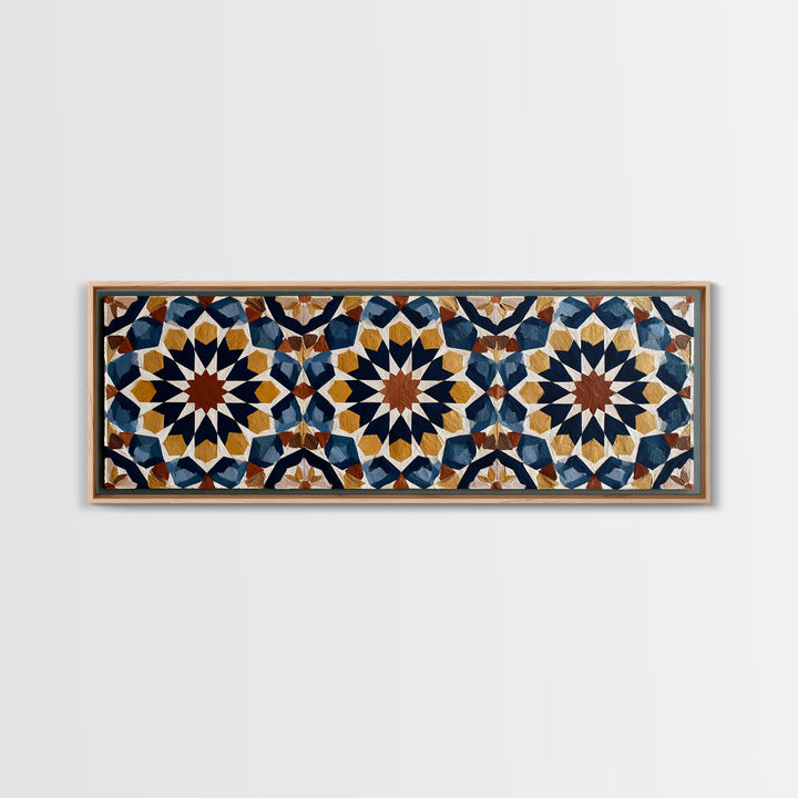 Moroccan Sacred Tile Star Pattern Canvas Print, Sacred Geometry Art, Minimalist Decor, Living Room Decor, Oil Painting, SGA-3x1-88