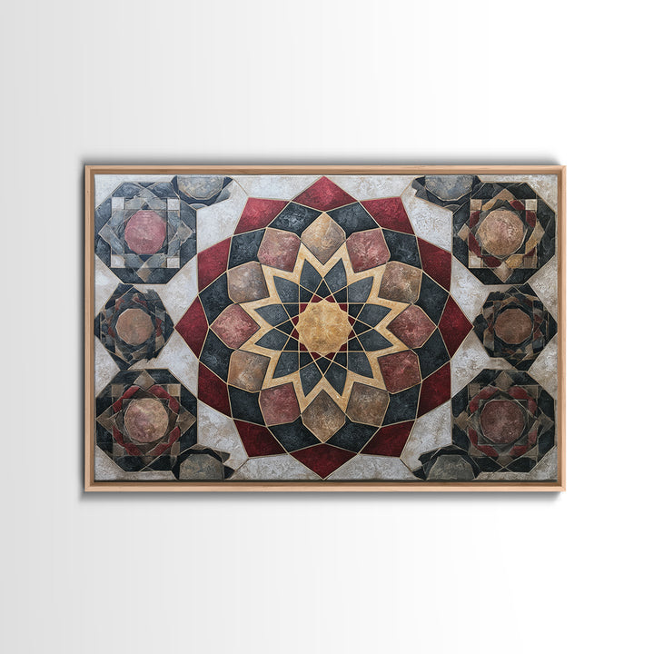 Moroccan Sacred Tile Star Pattern Framed Canvas Print, Sacred Geometry Art, Living Room Decor, Geometry, Mandala Wall Art, SGA-3x2-28
