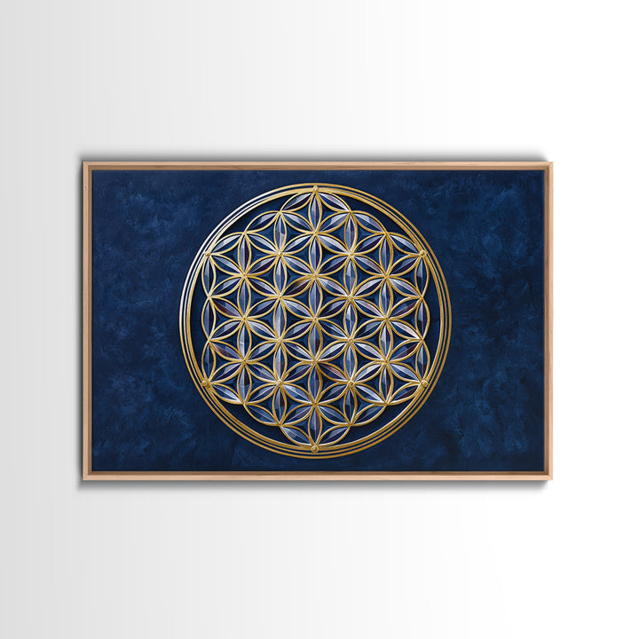 Flower of Life Pattern Framed Canvas Print, Sacred Geometry Art, Floral Prints, Living Room Decor, Oil Painting, Geometry, SGA-3x2-5