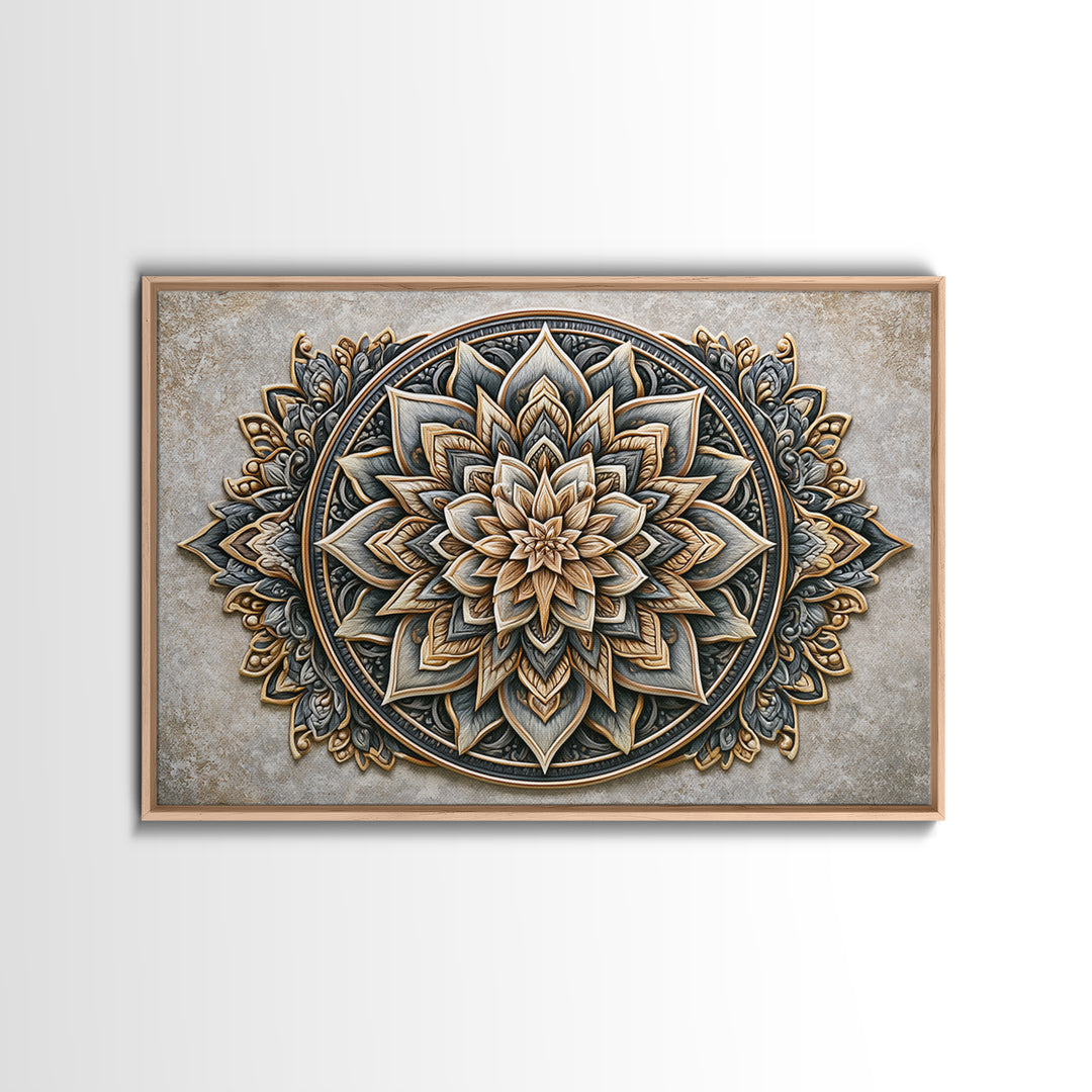 Mandala Lotus with Precise Radial Symmetry Canvas Print, Sacred Geometry Art, Midcentury Modern, Living Room Decor, Geometry, SGA-3x2-54