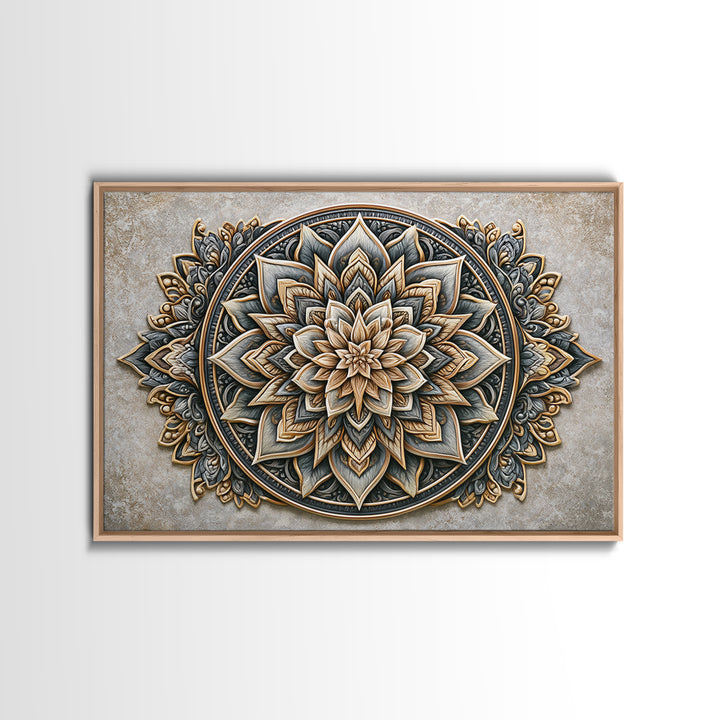 Mandala Lotus with Precise Radial Symmetry Canvas Print, Sacred Geometry Art, Midcentury Modern, Living Room Decor, Geometry, SGA-3x2-54