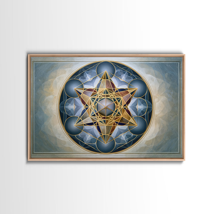 Metatron Cube with Celestial Background Framed Canvas Print, Sacred Geometry Art, Digital Art, Living Room Decor, Oil Painting, SGA-3x2-55