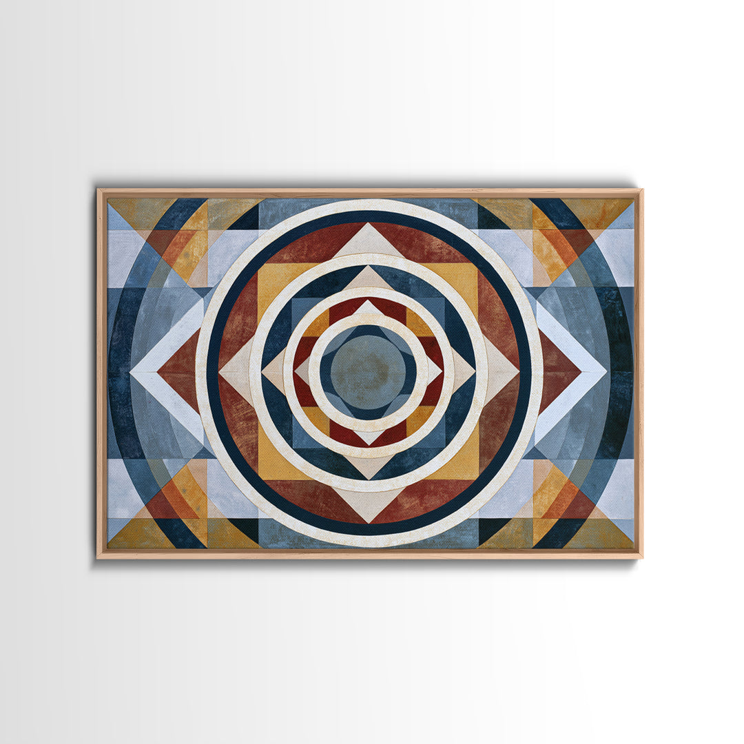 Concentric Circles and Triangles Canvas Print, Sacred Geometry Art, Wabi Sabi Art, Living Room Decor, Oil Painting, Geometry, SGA-3x2-61
