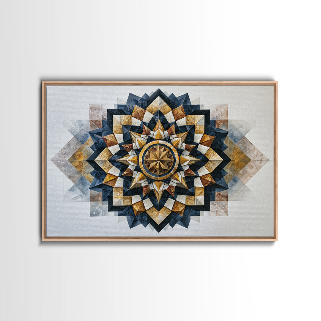 Black and Gold Geometric Rosette Framed Canvas Print, Sacred Geometry Art, Home Decor, Living Room Decor, Fine Art, Geometry, SGA-3x2-64