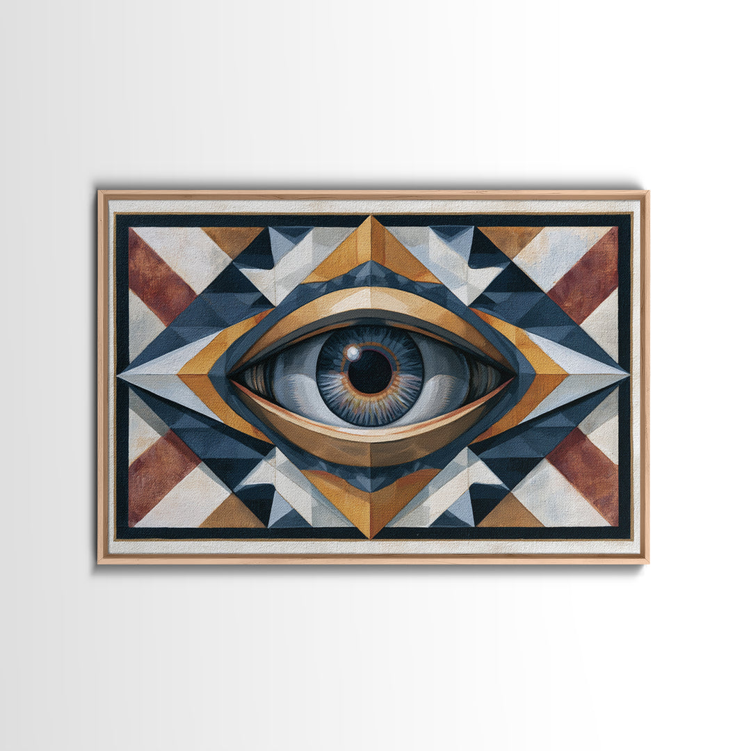 Cosmic Eye Inside Geometric Frame Framed Canvas Print, Sacred Geometry Art, Living Room Decor, Abstract Art, Geometry, SGA-3x2-95